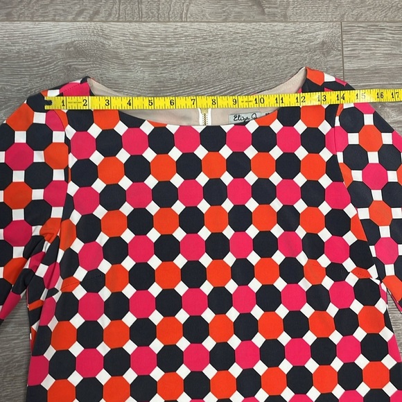 NWOT Eliza J Geo Print Jersey Shift Dress 3/4 Sleeve Exposed Back Zipper 8P - Picture 6 of 16